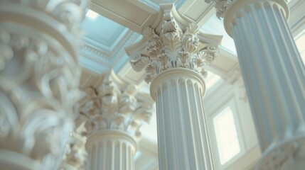 Poster - A row of white columns with a blue sky in the background. Suitable for architectural and outdoor concepts