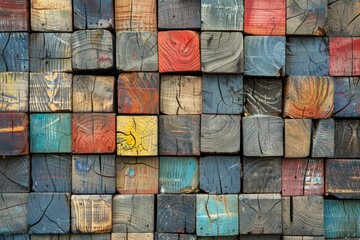 Poster - A close up view of a bunch of wood blocks. Perfect for educational or construction concepts