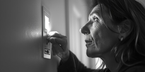 Aufkleber - Woman turning on a light switch, suitable for various concepts