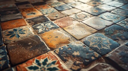 Poster - Close up of a vibrant and colorful tile floor, perfect for interior design projects