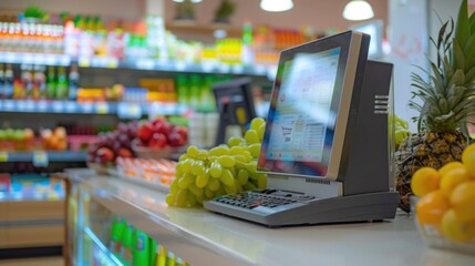 Poster - A laptop computer placed on a counter. Suitable for technology concepts