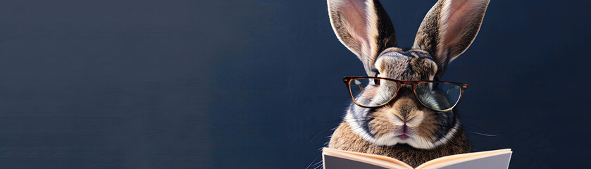 Wall Mural - A rabbit wearing glasses is reading a book