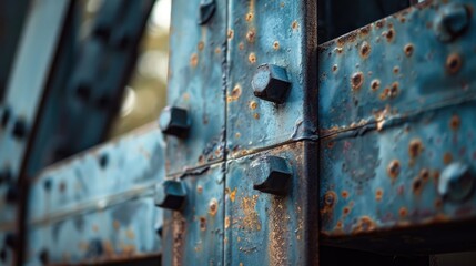 Poster - Detailed view of a metal structure with rivets. Suitable for industrial concepts