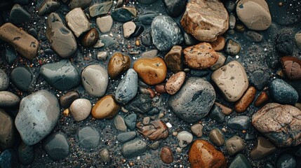 Aufkleber - A pile of rocks and gravel on a sandy beach. Perfect for nature or construction concepts