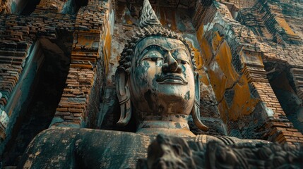 Poster - Close up of a statue with a building in the background. Suitable for architectural themes