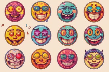 Poster - Cartoon faces with different expressions, suitable for various design projects