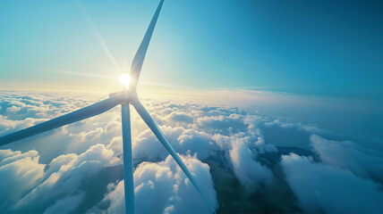 Windmill wind turbine  on blue sky  , renewable electricity energy concept