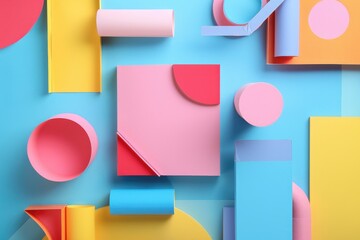 Poster - Various colored shapes on a blue background. Ideal for educational materials or graphic design projects