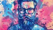 A painting of a man with a beard and glasses. Suitable for various design projects