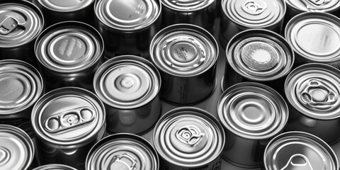Aufkleber - A bunch of cans stacked on top of each other, suitable for food and beverage industry