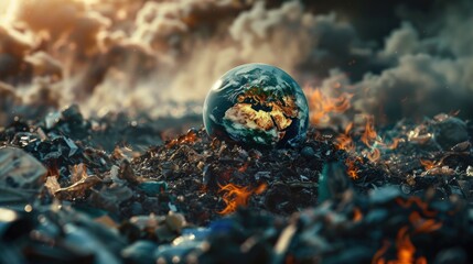Poster - A glass ball sitting on top of a pile of trash. Suitable for environmental concepts