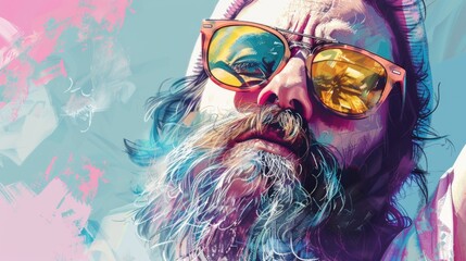 Aufkleber - A man with a beard wearing sunglasses and a hat. Perfect for fashion or summer-themed designs