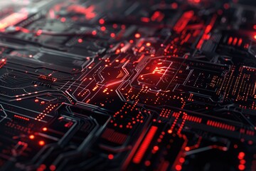 Aufkleber - Close up of a circuit board with red lights. Suitable for technology concepts