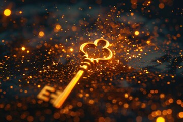 Poster - A golden key with a heart-shaped handle. Ideal for romantic concepts