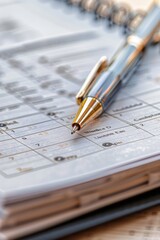 Poster - Close up of a pen and notebook on a table, ideal for office or education concepts