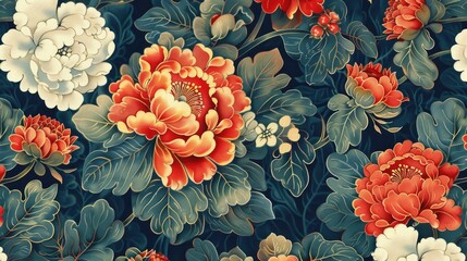 Poster - A bunch of red and white flowers on a vibrant blue background. Suitable for various design projects