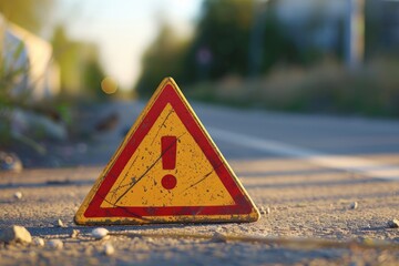 Aufkleber - A yellow and red warning sign on the side of a road. Suitable for transportation safety concepts