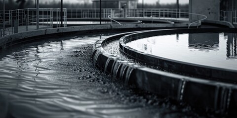 Poster - A black and white photo of a water fountain. Ideal for architectural designs