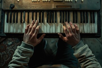 Poster - A person holding a piano, versatile image for music and creativity concepts