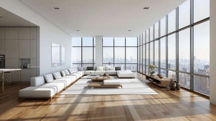Poster - Bright and airy living room with ample windows. Perfect for interior design projects