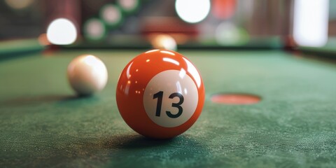 Poster - A pool table with the number thirteen on it. Suitable for sports and leisure concepts