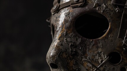 Poster - Detailed shot of a mask on a dark backdrop. Suitable for various concepts and designs