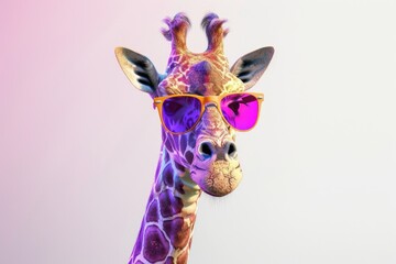 Aufkleber - A stylish giraffe wearing sunglasses on a vibrant pink background. Perfect for summer-themed designs