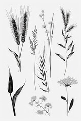 Poster - Assorted plants on a plain white backdrop, suitable for botanical presentations