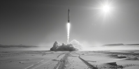 Aufkleber - A striking image of a rocket launching into the sky. Perfect for technology or space-related projects