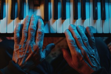 Poster - A person playing a piano with their hands. Suitable for music-related projects