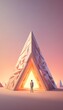 pyramid in the sky abstract building triangle shape, person standing underneath 