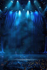 Poster - A stage set up with blue drapes and bright lights. Ideal for event or performance concepts