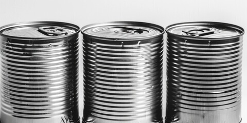Poster - A group of cans sitting next to each other. Suitable for various industrial or recycling concepts