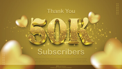 Canvas Print - Thank you 50k subscriber card design template with gold text effect for friends and followers for social media networks