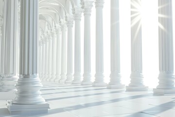Poster - White columns with sunlight shining through, perfect for architectural design projects