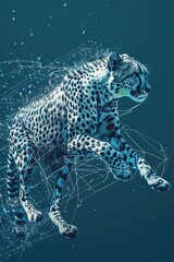 Poster - Fast cheetah running through water, suitable for wildlife themes