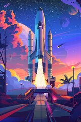 Poster - A powerful space shuttle taking off. Perfect for science and technology concepts