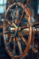 Sticker - Close up of a ship steering wheel, suitable for nautical themes