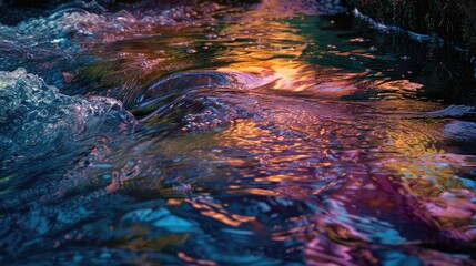 Poster - A beautiful stream flowing through a vibrant green forest. Suitable for nature and outdoor themes