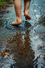 Poster - A person standing in a puddle of water. Suitable for environmental themes