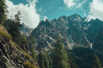 Poster - Scenic view of mountain range with trees, perfect for nature and landscape projects