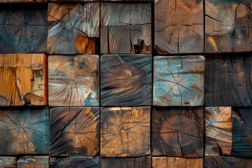 Poster - A close-up of a bunch of wood pieces. Suitable for backgrounds or textures