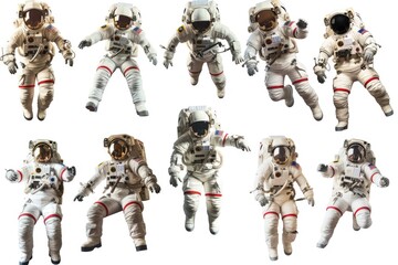 Poster - Collection of images featuring astronauts in spacesuits. Suitable for educational materials and science-related projects