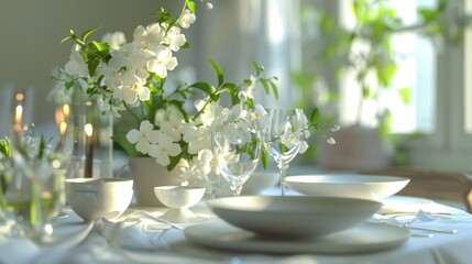 Poster - Elegant table setup with white floral centerpiece. Perfect for event planning
