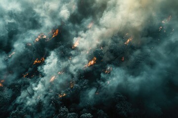 Poster - A large amount of smoke rising from a forest. Can be used for environmental or disaster-related projects