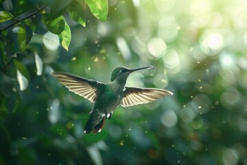 Poster - A beautiful hummingbird in flight. Suitable for nature and wildlife concepts