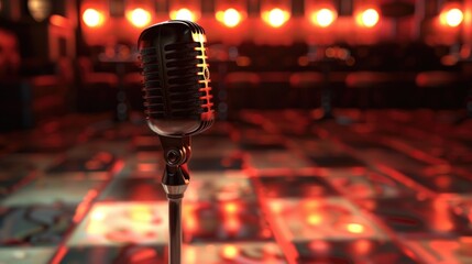 Sticker - A microphone set up on a stand on a stage. Perfect for music events