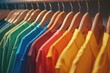 Row of colorful shirts on a rack. Ideal for fashion and retail concepts