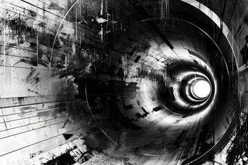 Aufkleber - A black and white photo of a tunnel. Ideal for architectural projects