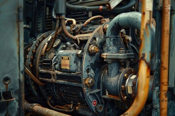 Poster - Detailed view of vintage locomotive engine, perfect for industrial concepts